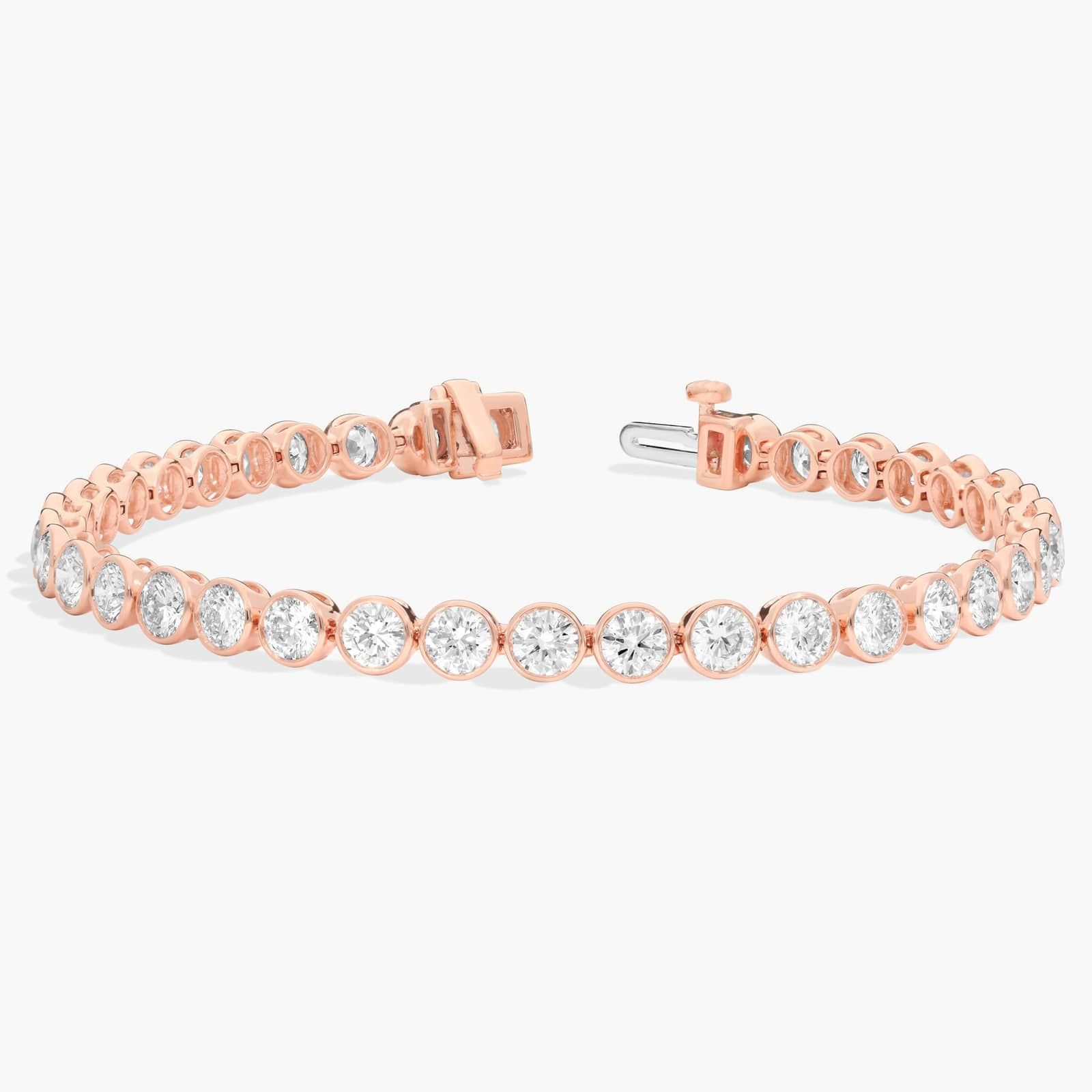 Bezel Tennis Bracelet With 8 CTW Round Diamonds in 14K Rose Gold