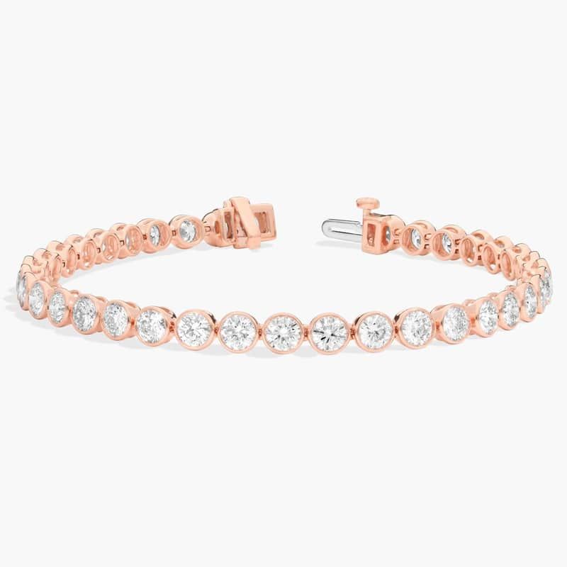 Bezel Tennis Bracelet With 8 CTW Round Diamonds in 14K Rose Gold