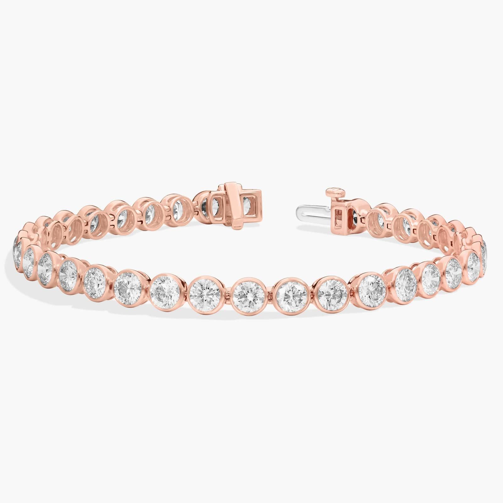 Bezel Tennis Bracelet With 10 CTW Round Diamonds in 14K Rose Gold
