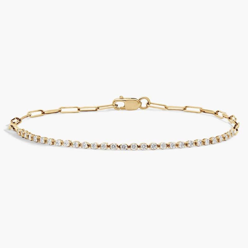 Mini Half Tennis Bracelet With 0.50 CTW Partial Bezel Round Diamonds In 14K Yellow Gold