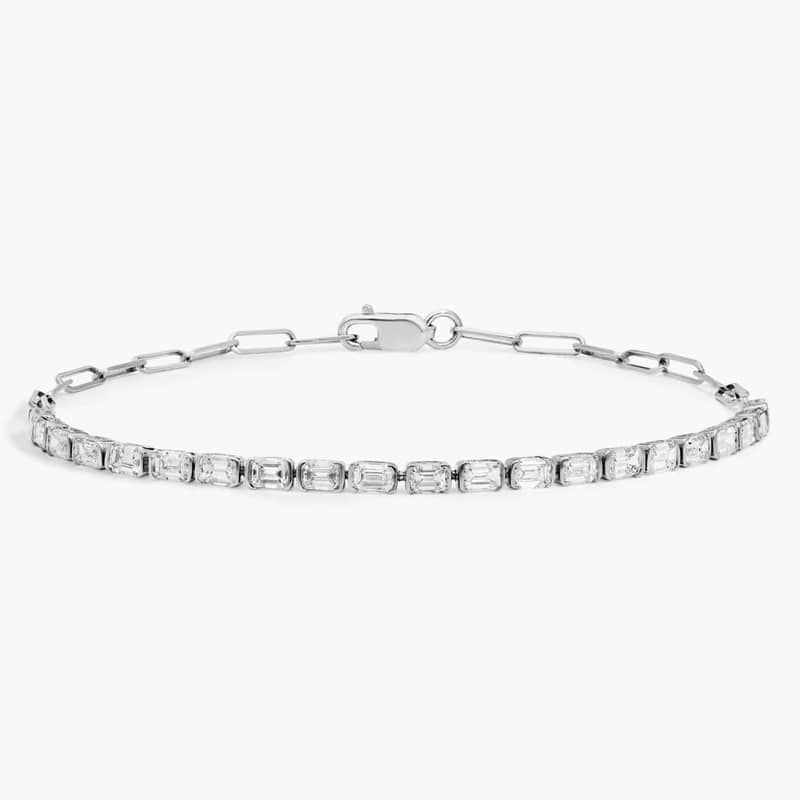 Mini Half Tennis Bracelet With 2 CTW Emerald Cut Lab-Grown Diamonds In 14K White Gold