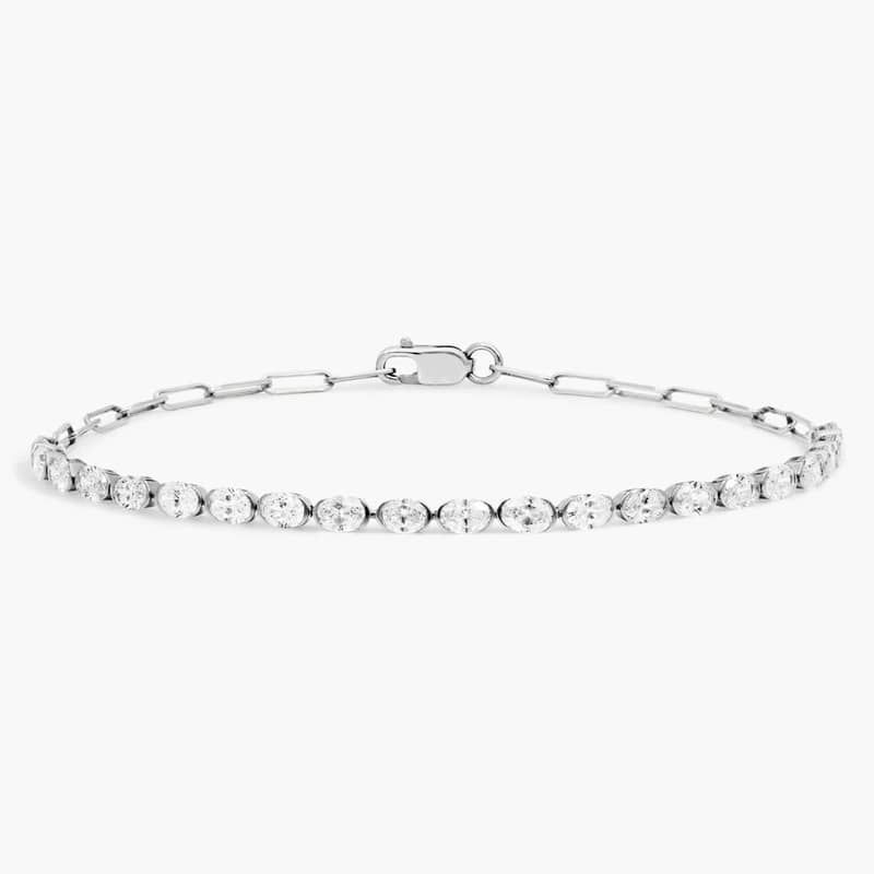 Mini Half Tennis Bracelet With 2 CTW Oval Cut Diamonds In 14K White Gold