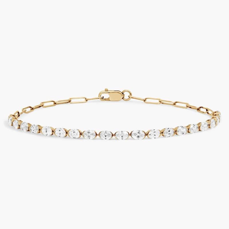 Mini Half Tennis Bracelet With 2 CTW Oval Cut Diamonds In 14K Yellow Gold