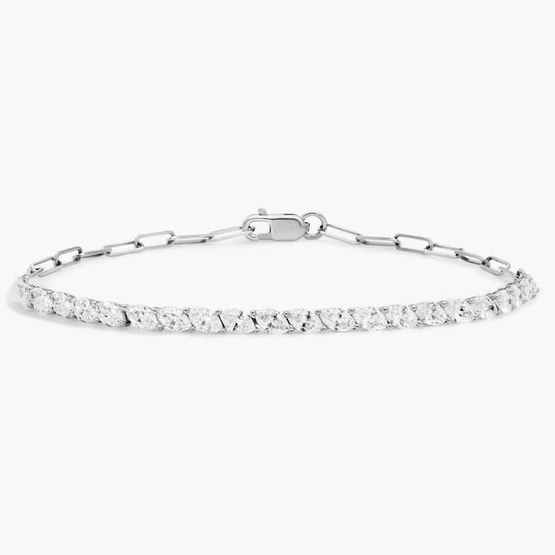 Mini Half Tennis Bracelet With 2 CTW Marquise Cut Lab-Grown Diamonds In 14K White Gold