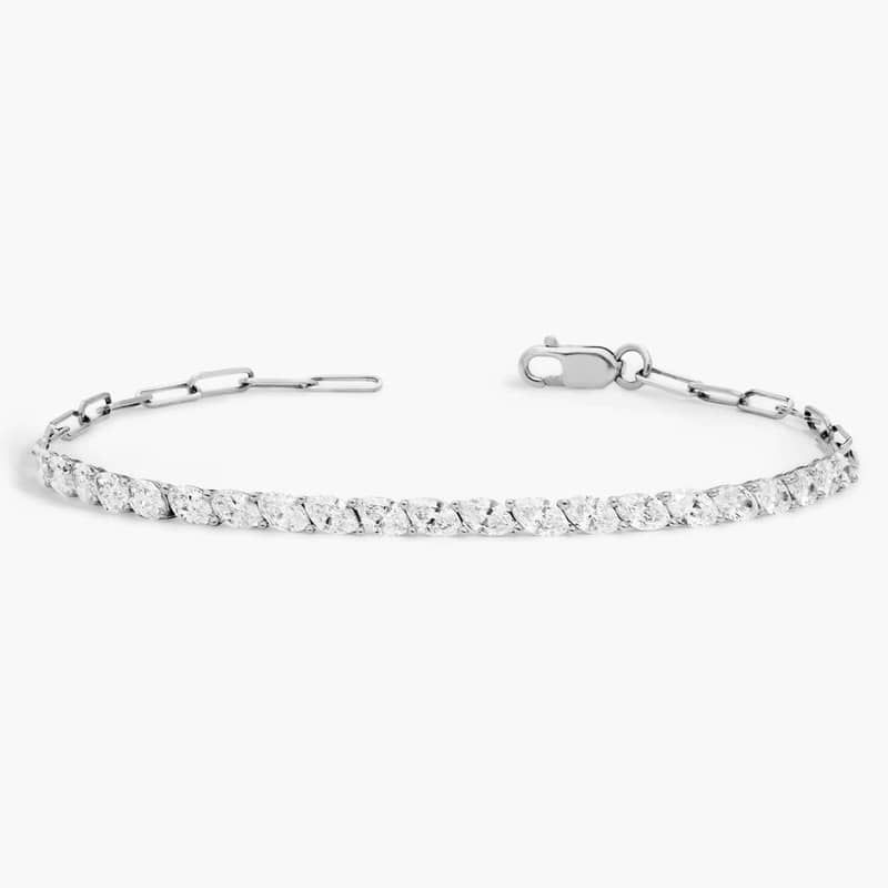 Mini Half Tennis Bracelet With 2 CTW Marquise Cut Lab-Grown Diamonds In 14K White Gold