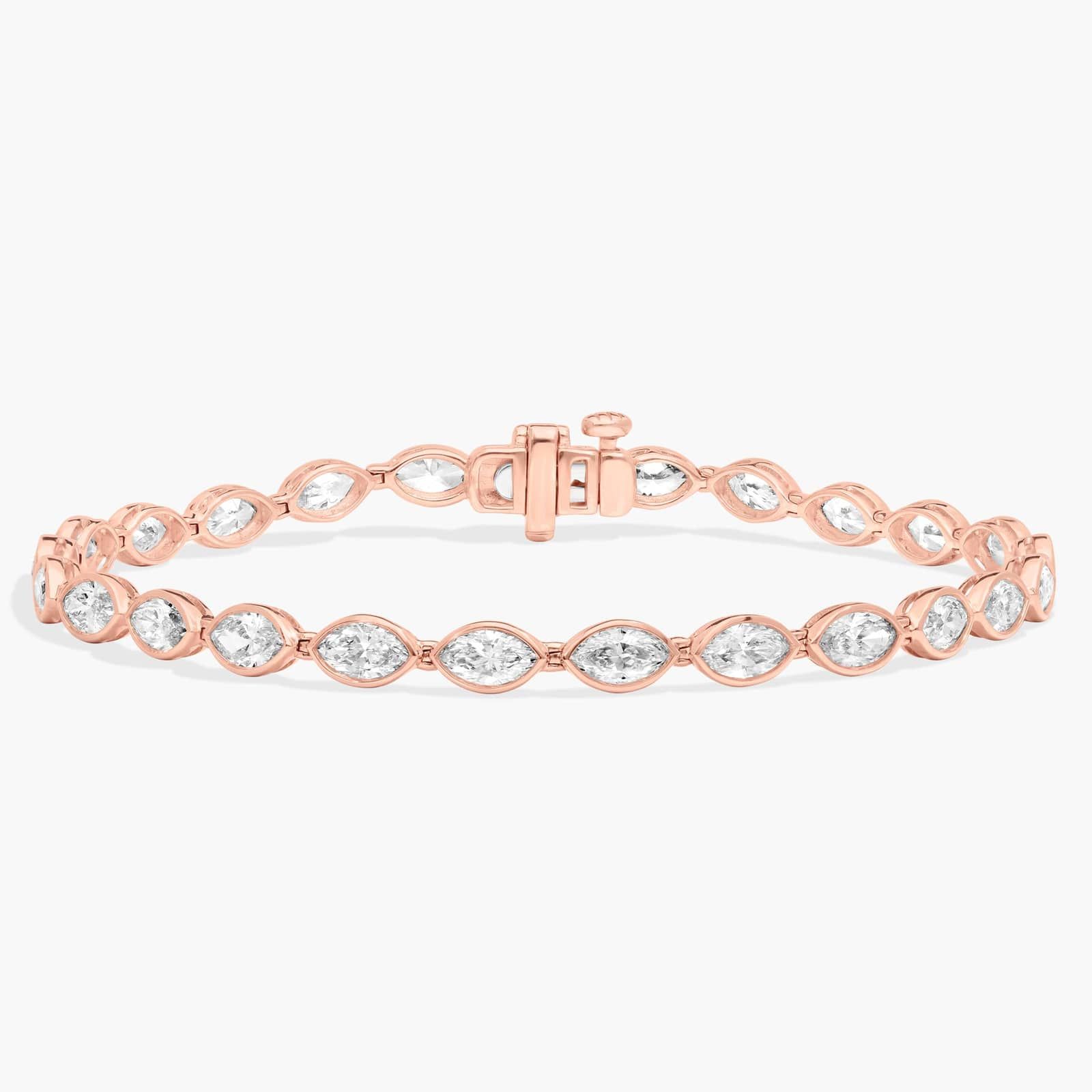 East-West Bezel Tennis Bracelet With 5 CTW Marquise Cut Diamonds in 14K Rose Gold