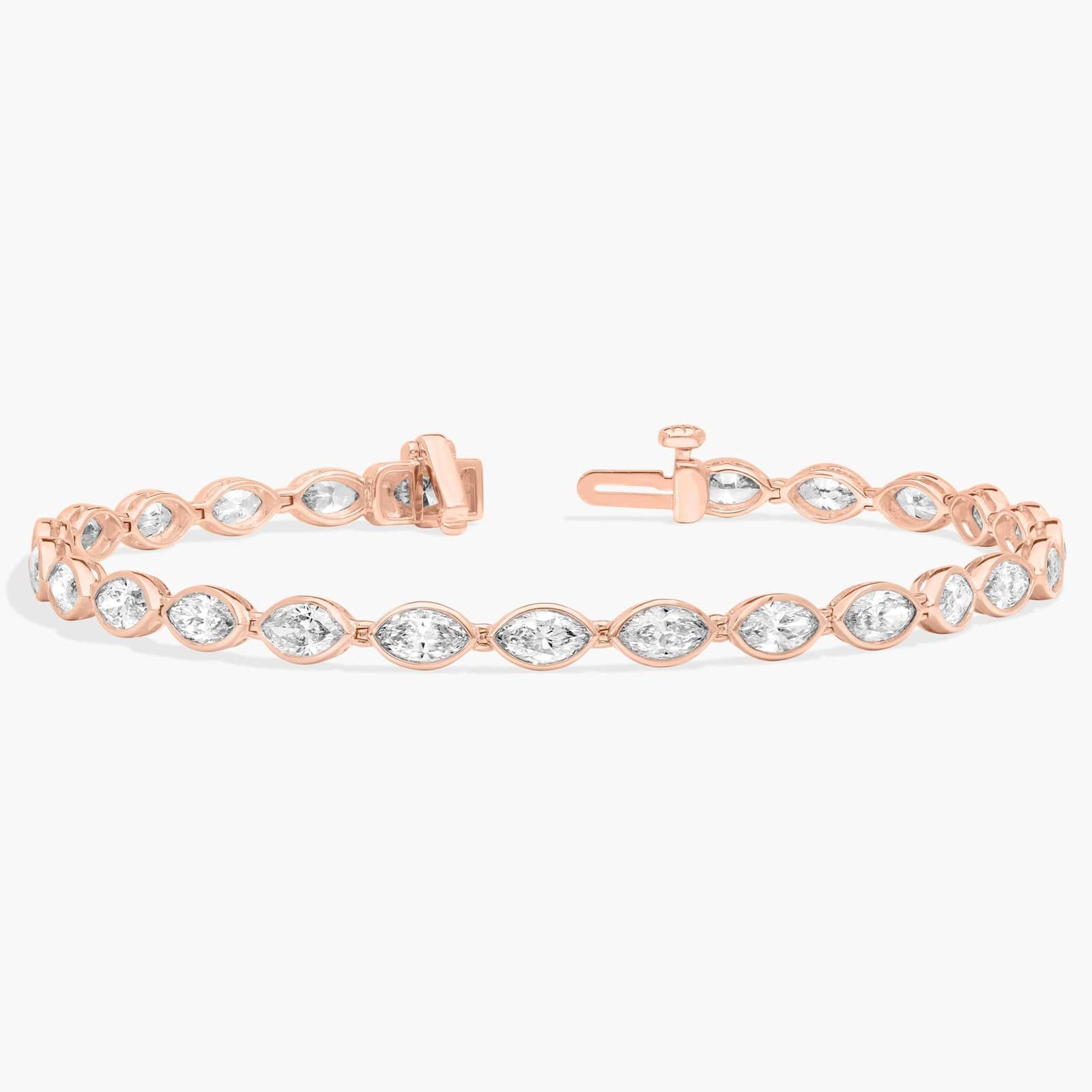 East-West Bezel Tennis Bracelet With 5 CTW Marquise Cut Diamonds in 14K Rose Gold