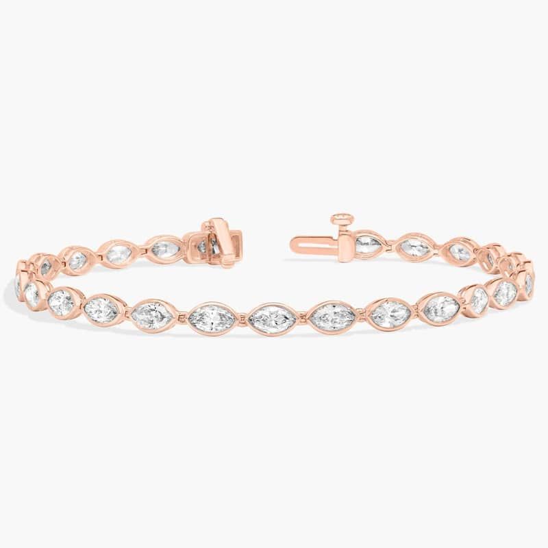 East-West Bezel Tennis Bracelet With 5 CTW Marquise Cut Diamonds in 14K Rose Gold