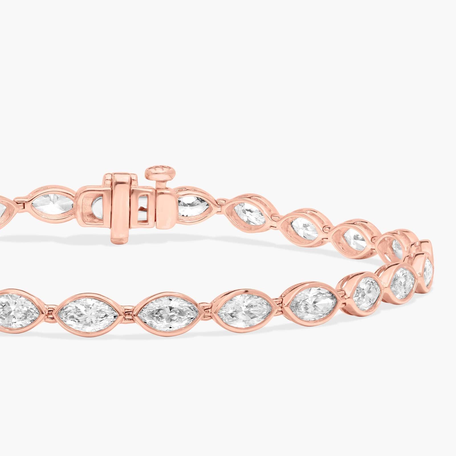 East-West Bezel Tennis Bracelet With 5 CTW Marquise Cut Diamonds in 14K Rose Gold