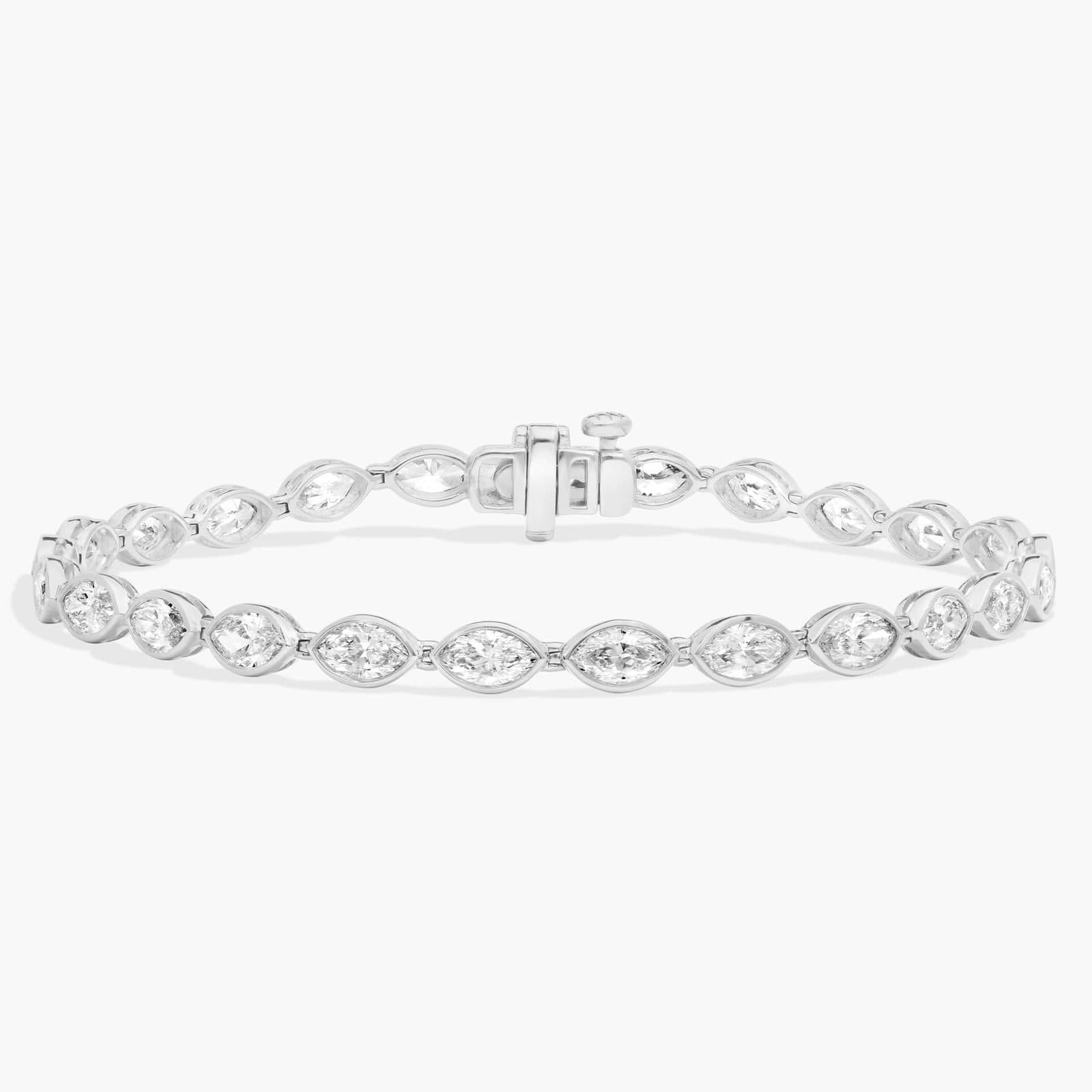 East-West Bezel Tennis Bracelet With 5 CTW Marquise Cut Diamonds in Platinum