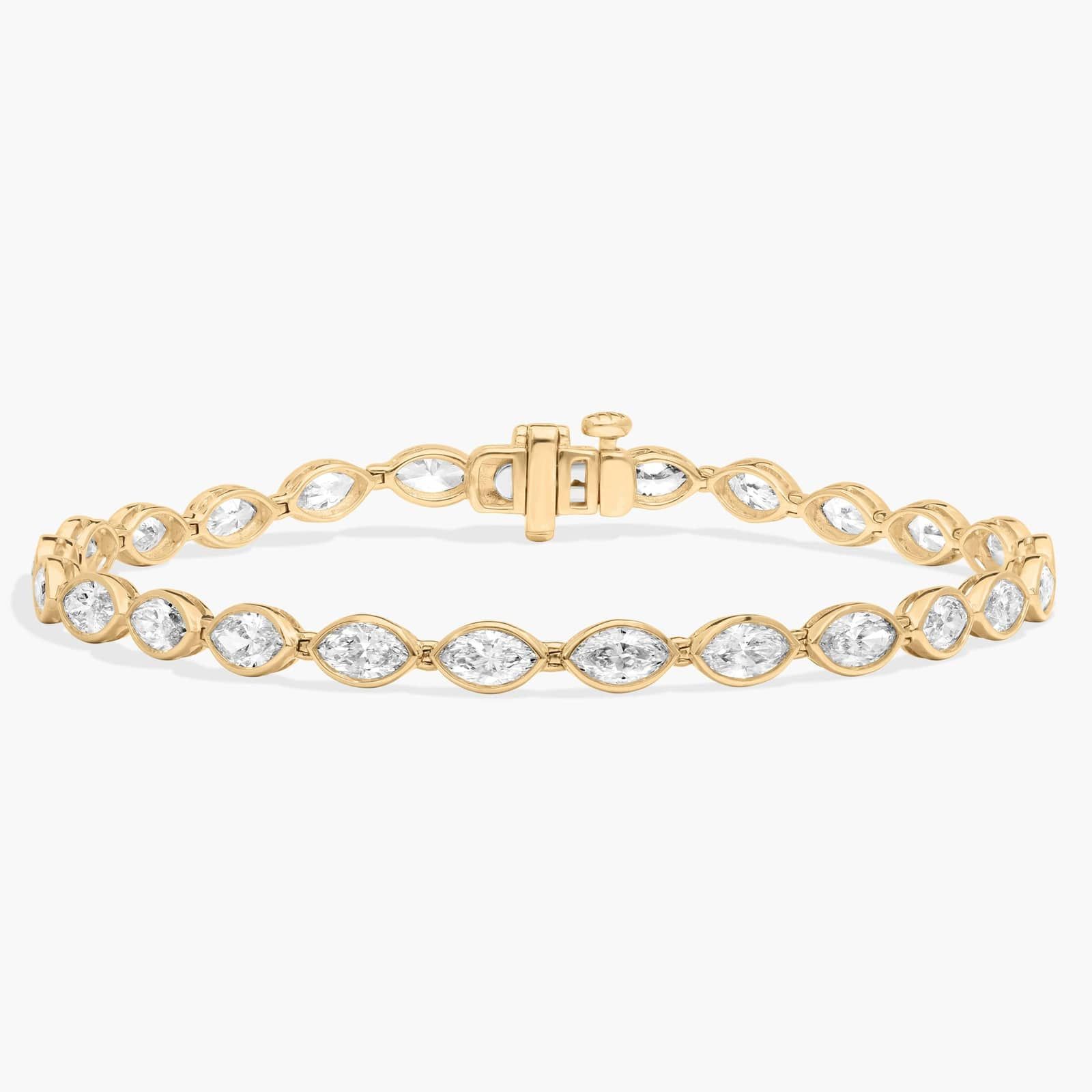 East-West Bezel Tennis Bracelet With 5 CTW Marquise Cut Lab-Grown Diamonds in 14K Yellow Gold