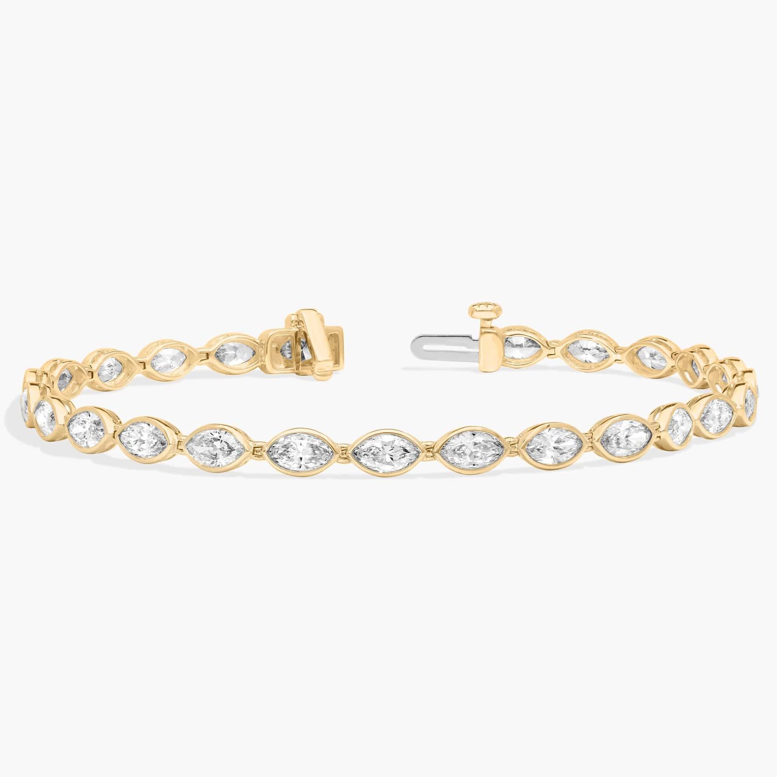 East-West Bezel Tennis Bracelet With 5 CTW Marquise Cut Lab-Grown Diamonds in 14K Yellow Gold