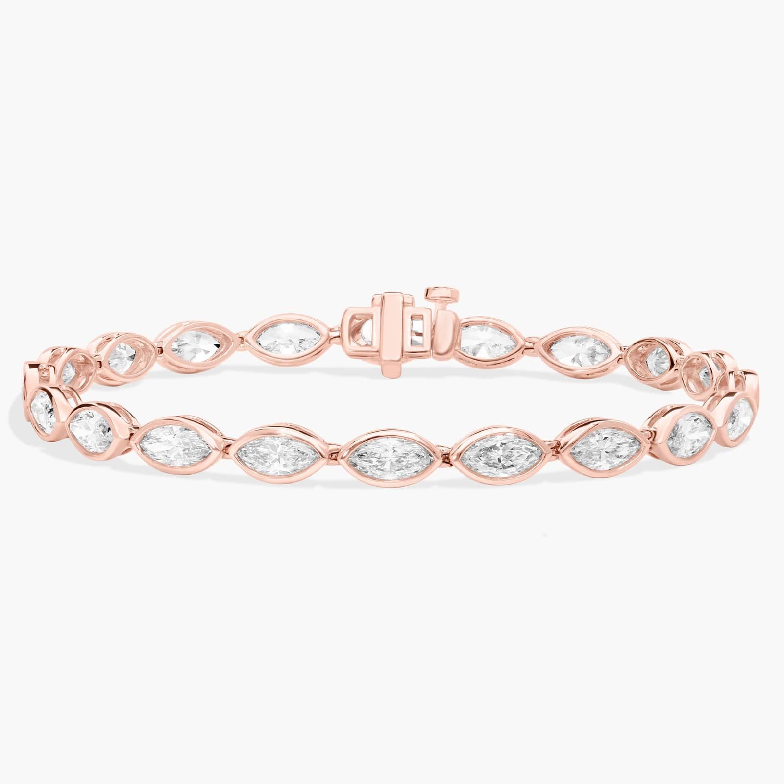 East-West Bezel Tennis Bracelet With 8 CTW Marquise Cut Diamonds in 14K Rose Gold