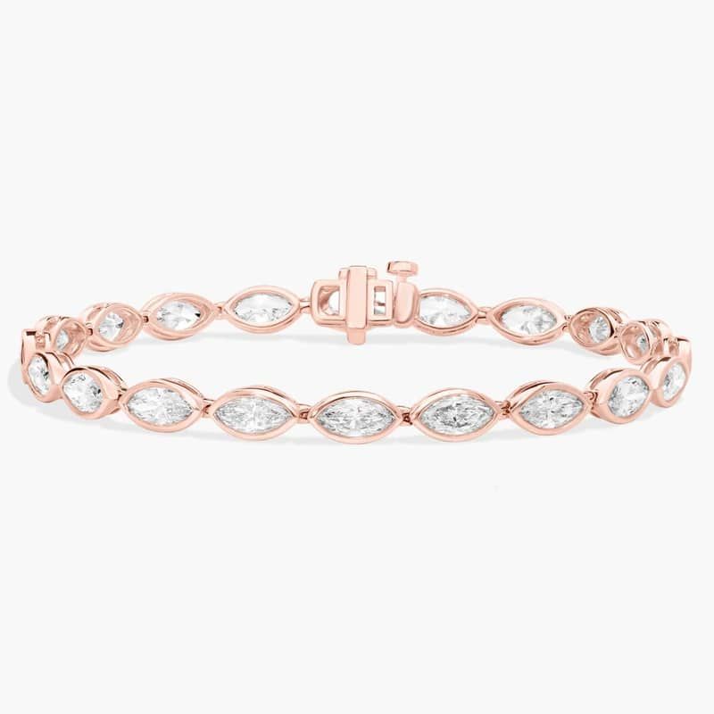 East-West Bezel Tennis Bracelet With 8 CTW Marquise Cut Diamonds in 14K Rose Gold