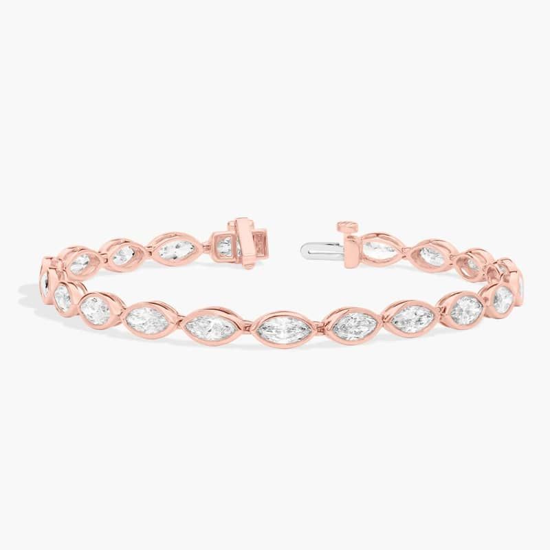 East-West Bezel Tennis Bracelet With 8 CTW Marquise Cut Diamonds in 14K Rose Gold