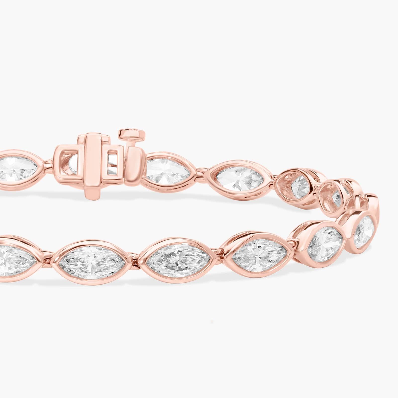 East-West Bezel Tennis Bracelet With 8 CTW Marquise Cut Diamonds in 14K Rose Gold