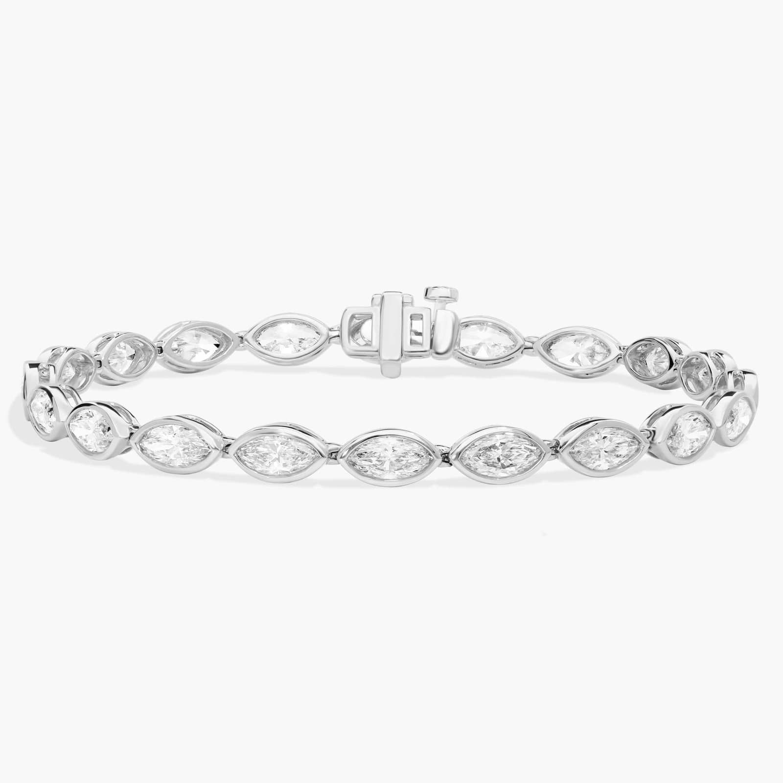 East-West Bezel Tennis Bracelet With 8 CTW Marquise Cut Lab-Grown Diamonds in 14K White Gold