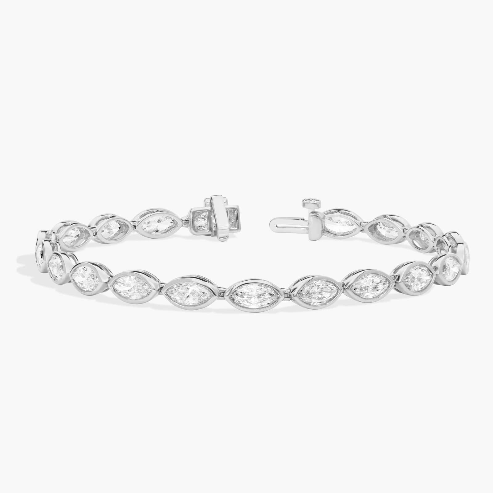 East-West Bezel Tennis Bracelet With 8 CTW Marquise Cut Lab-Grown Diamonds in 14K White Gold