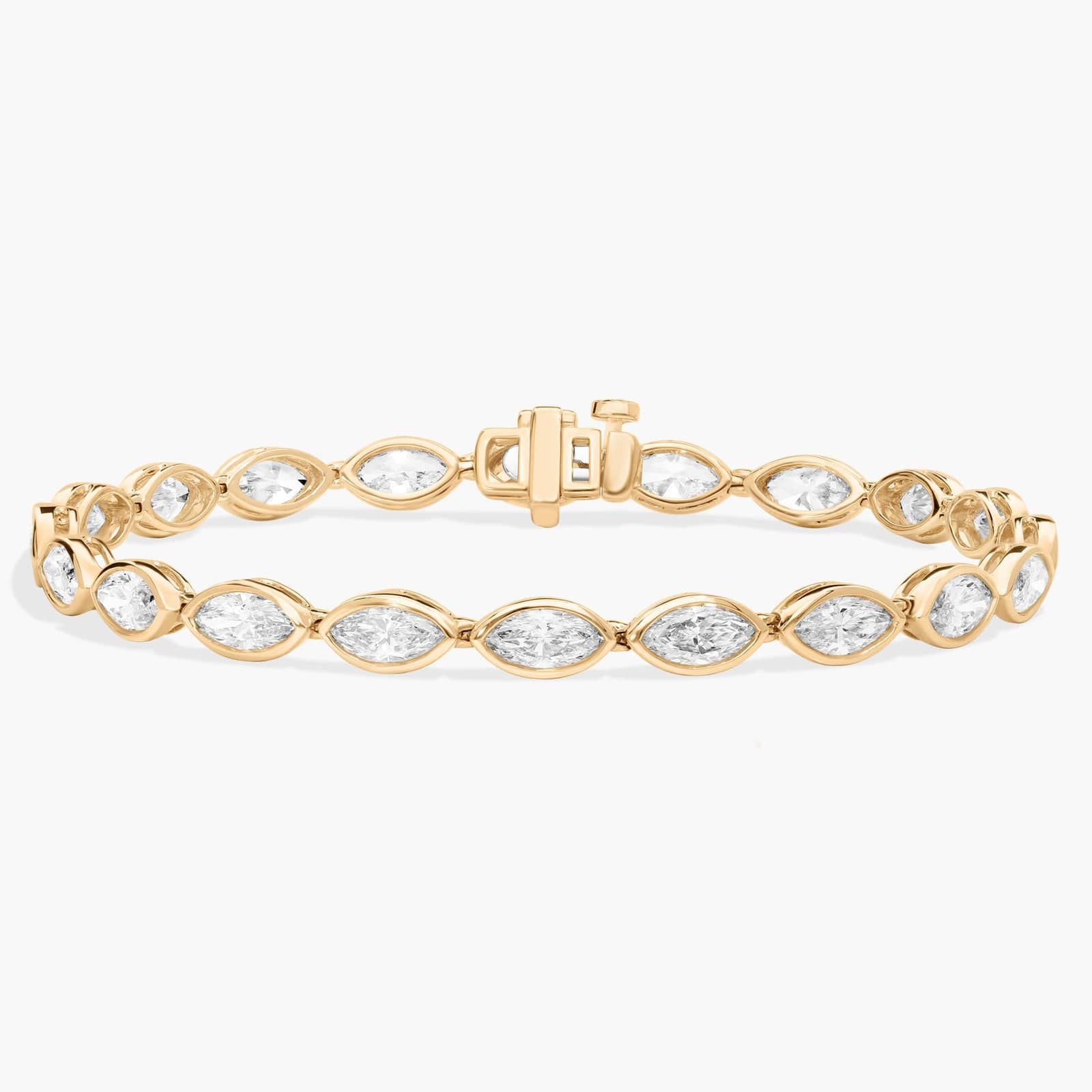 East-West Bezel Tennis Bracelet With 8 CTW Marquise Cut Lab-Grown Diamonds in 14K Yellow Gold