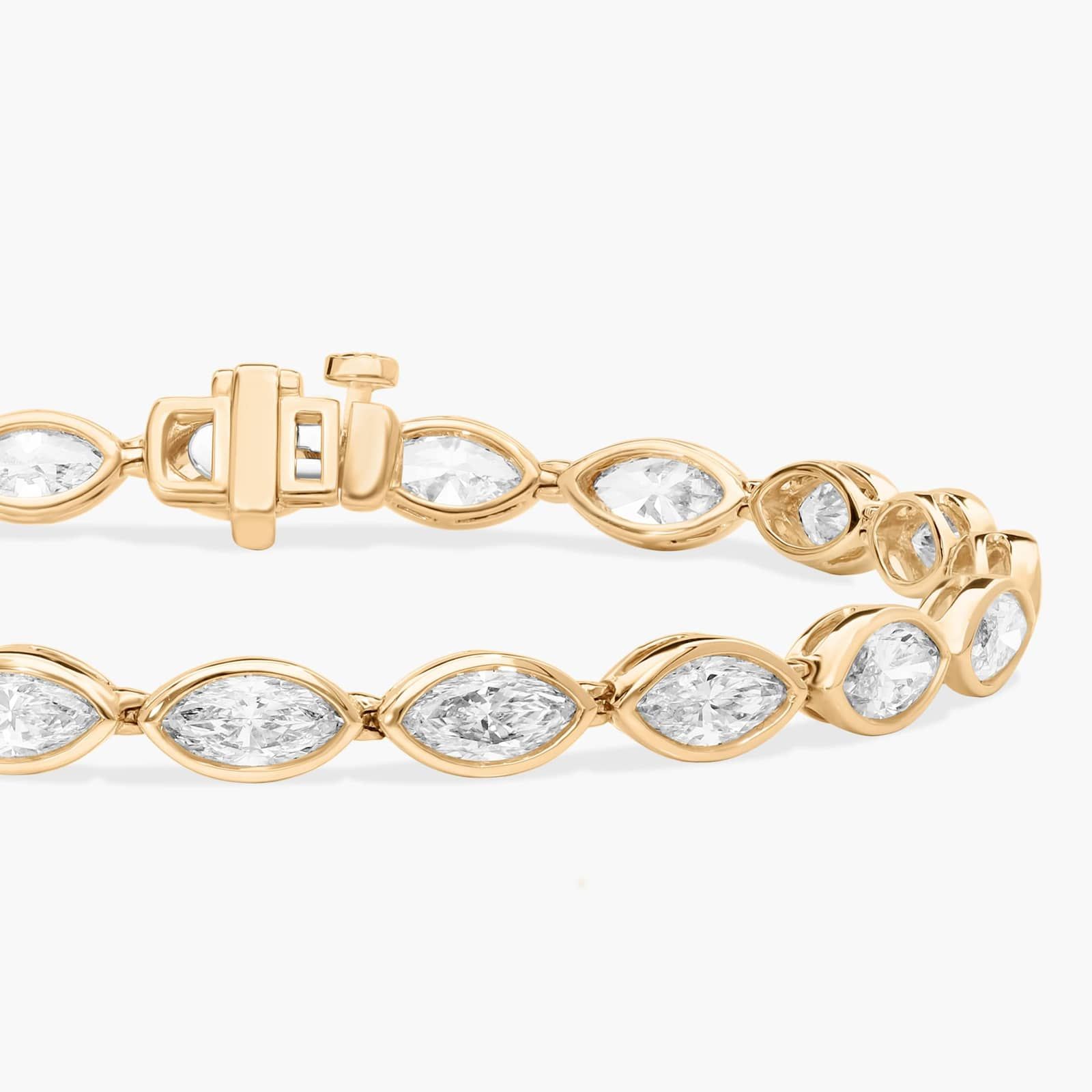 East-West Bezel Tennis Bracelet With 8 CTW Marquise Cut Lab-Grown Diamonds in 14K Yellow Gold