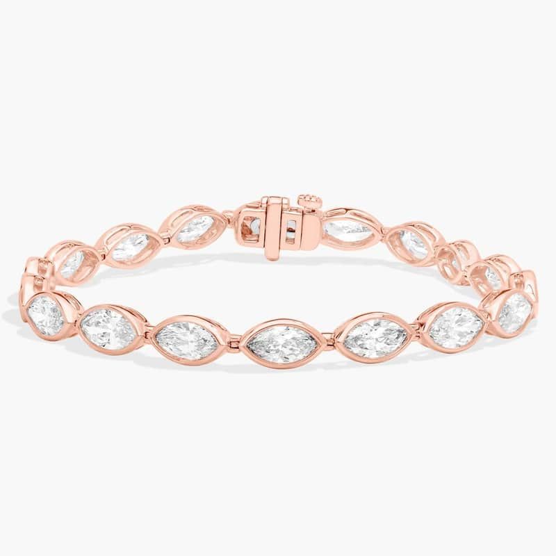East-West Bezel Tennis Bracelet With 10 CTW Marquise Cut Diamonds in 14K Rose Gold