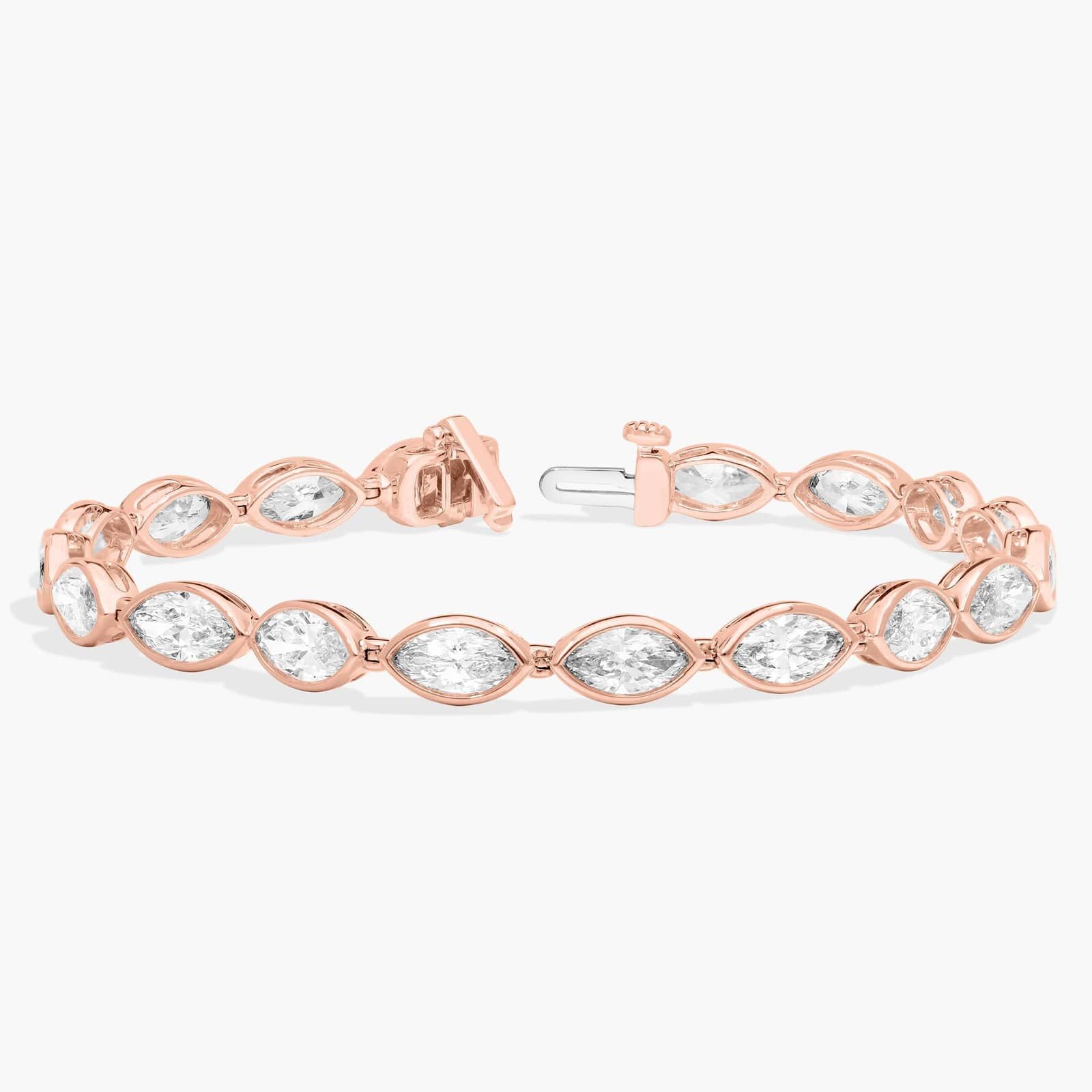 East-West Bezel Tennis Bracelet With 10 CTW Marquise Cut Diamonds in 14K Rose Gold