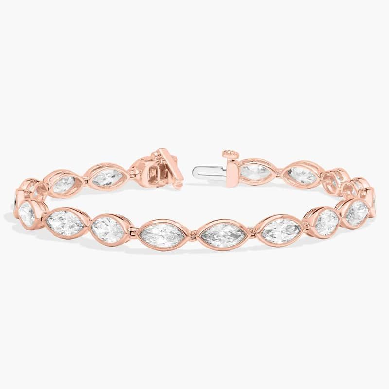 East-West Bezel Tennis Bracelet With 10 CTW Marquise Cut Diamonds in 14K Rose Gold