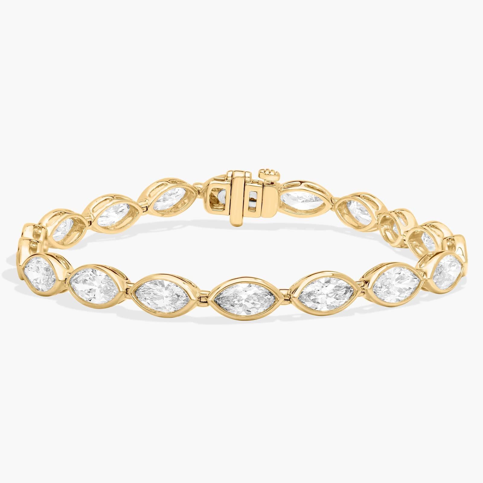East-West Bezel Tennis Bracelet With 10 CTW Marquise Cut Lab-Grown Diamonds in 14K Yellow Gold