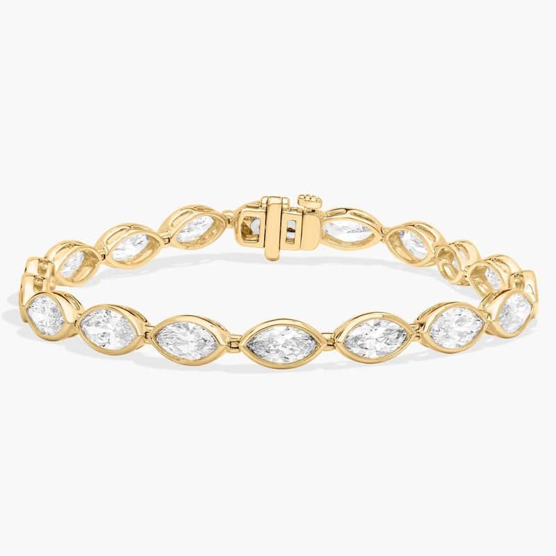 East-West Bezel Tennis Bracelet With 10 CTW Marquise Cut Lab-Grown Diamonds in 14K Yellow Gold