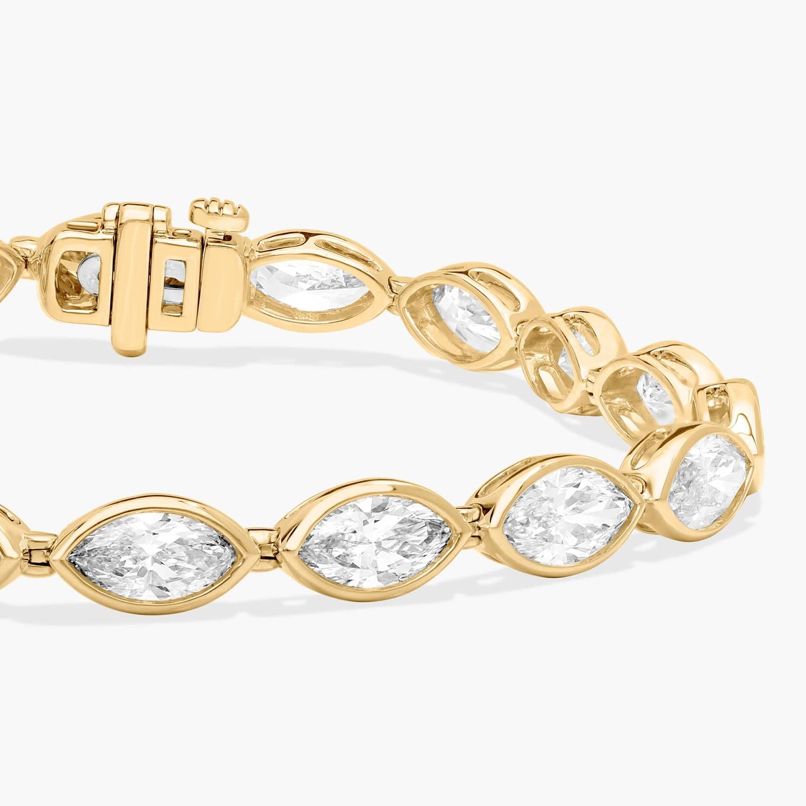 East-West Bezel Tennis Bracelet With 10 CTW Marquise Cut Lab-Grown Diamonds in 14K Yellow Gold
