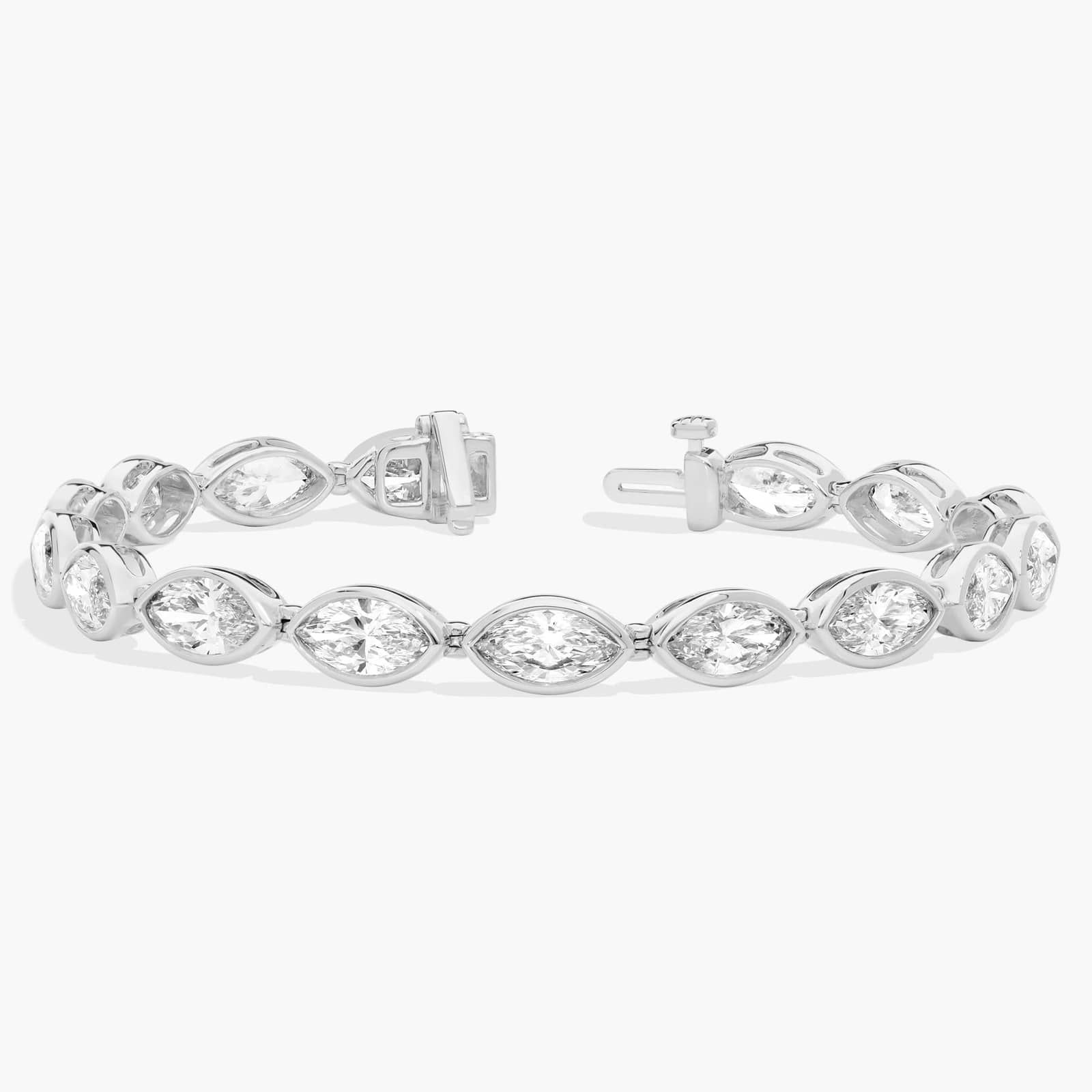 East-West Bezel Tennis Bracelet With 12 CTW Marquise Cut Lab-Grown Diamonds in 14K White Gold