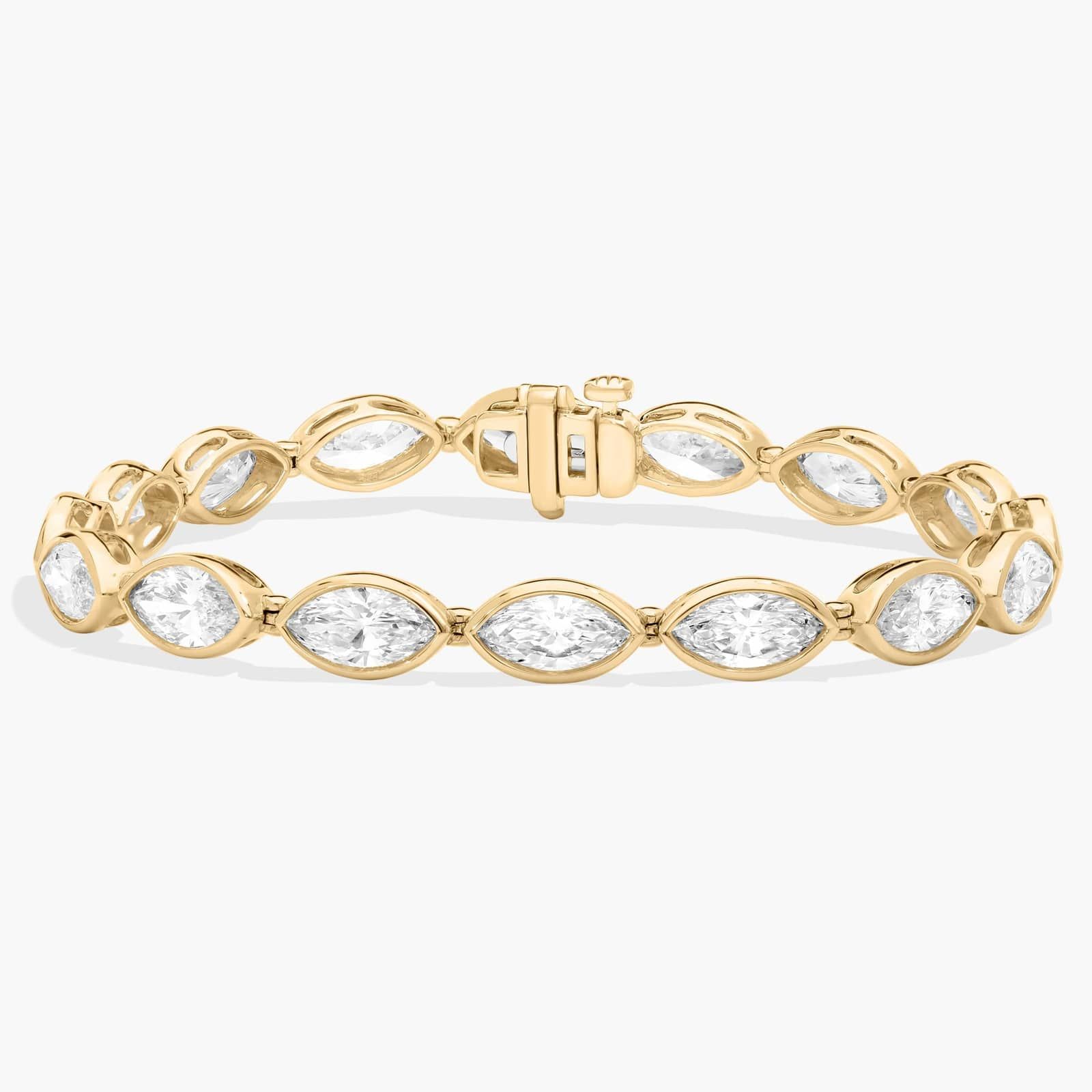 East-West Bezel Tennis Bracelet With 12 CTW Marquise Cut Lab-Grown Diamonds in 14K Yellow Gold