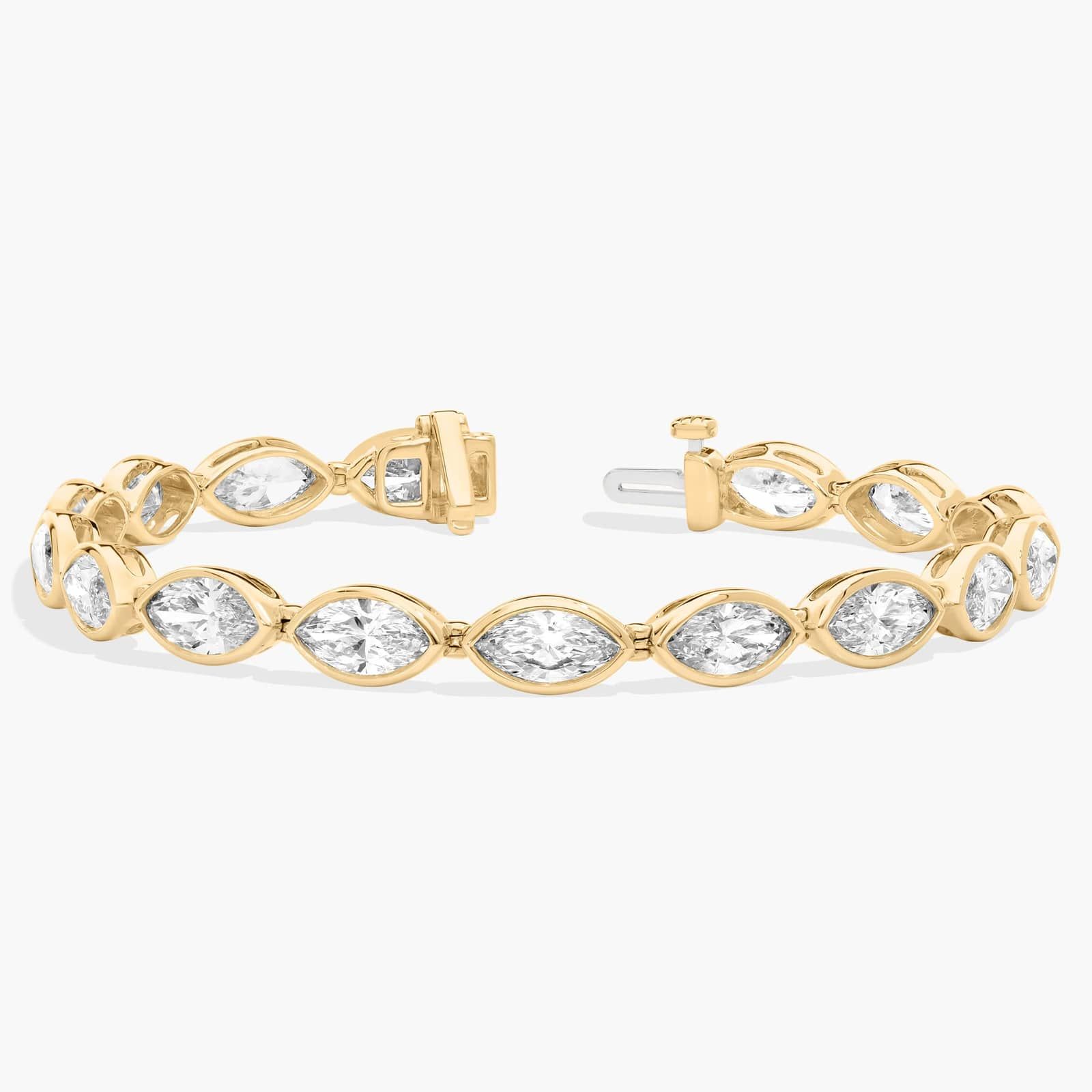 East-West Bezel Tennis Bracelet With 12 CTW Marquise Cut Lab-Grown Diamonds in 14K Yellow Gold