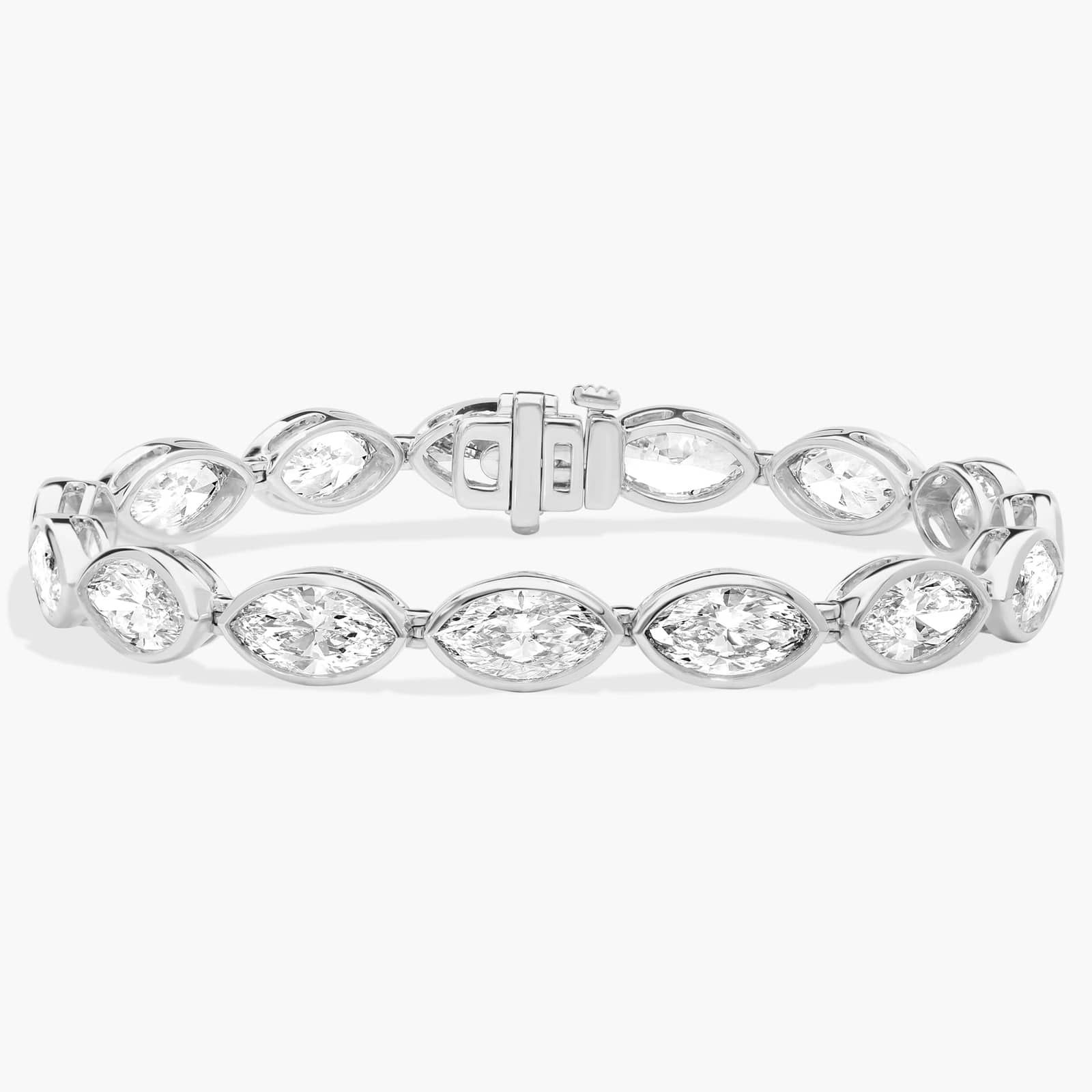 East-West Bezel Tennis Bracelet With 15 CTW Marquise Cut Lab-Grown Diamonds in 14K White Gold