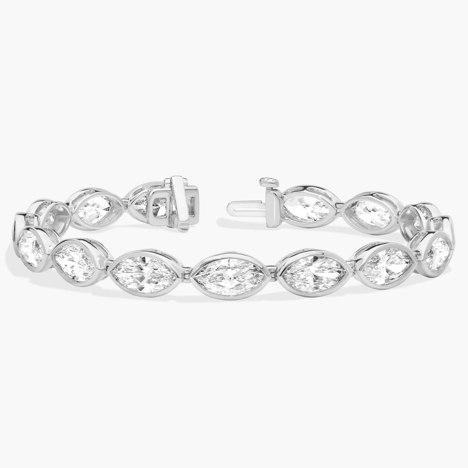 East-West Bezel Tennis Bracelet With 15 CTW Marquise Cut Lab-Grown Diamonds in 14K White Gold