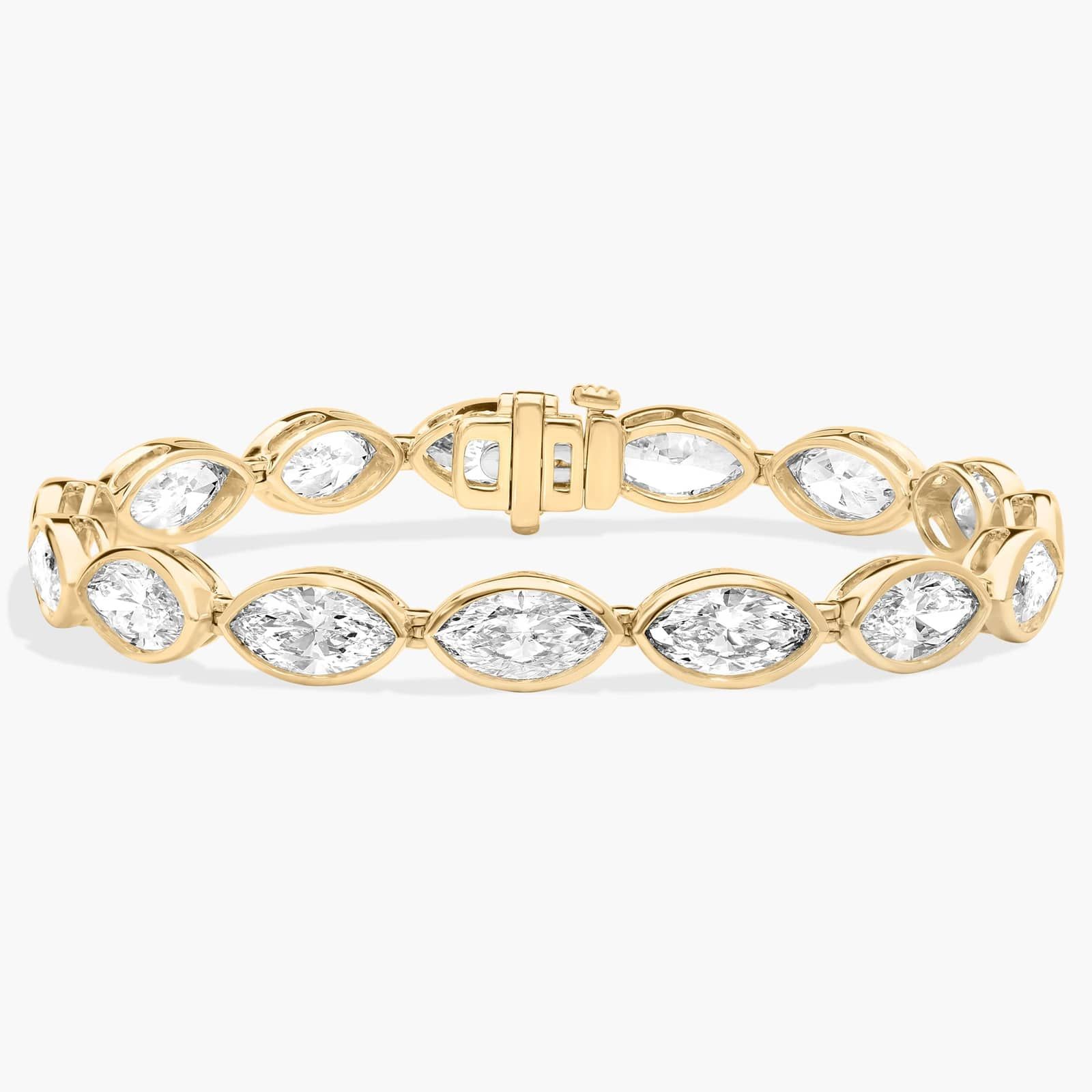 East-West Bezel Tennis Bracelet With 15 CTW Marquise Cut Lab-Grown Diamonds in 14K Yellow Gold