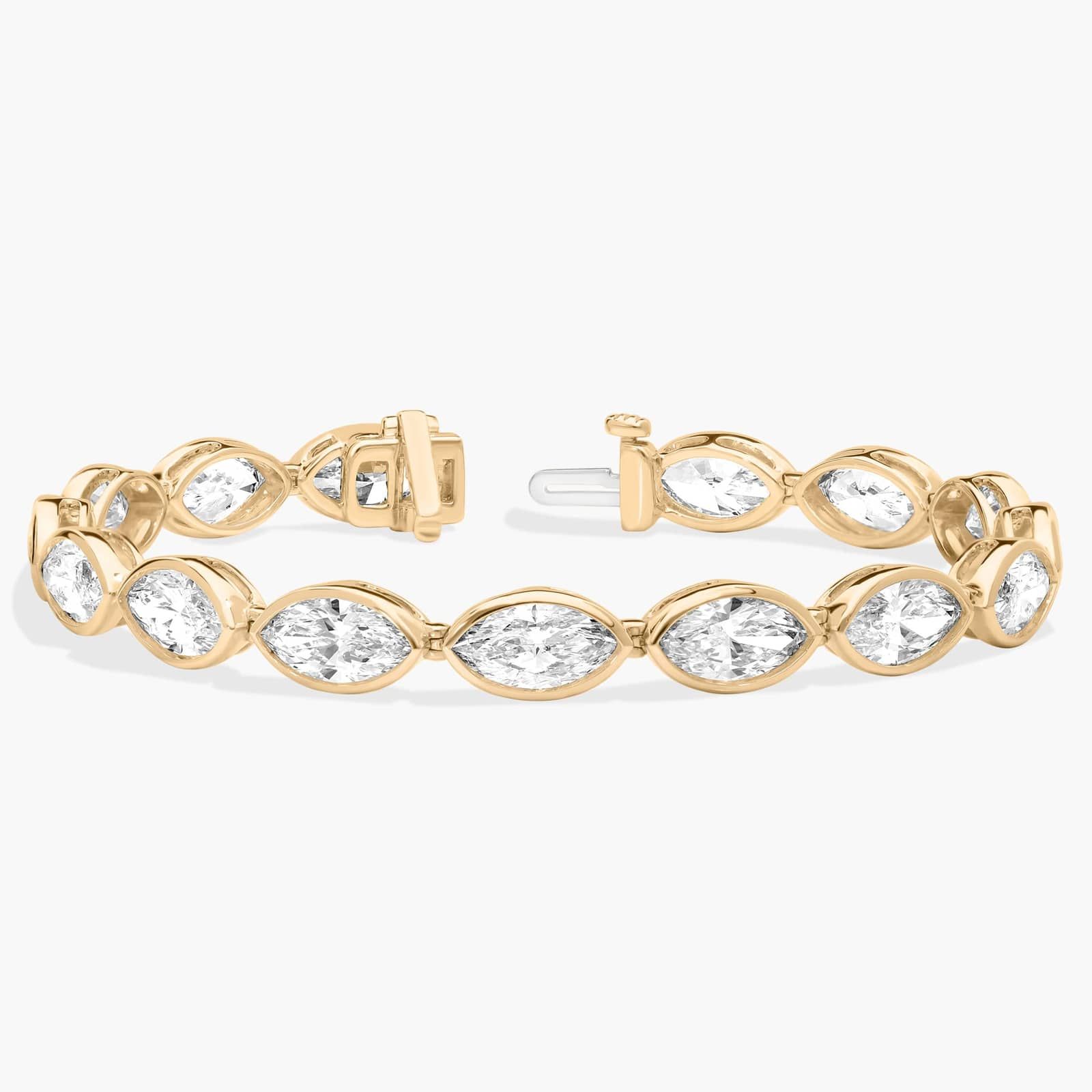 East-West Bezel Tennis Bracelet With 15 CTW Marquise Cut Lab-Grown Diamonds in 14K Yellow Gold
