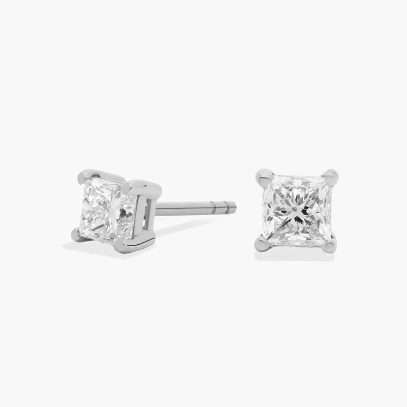 Princess Cut Diamond Stud Earrings In 14K White Gold (3/4 Ct. tw. - H-I / SI1-SI2)