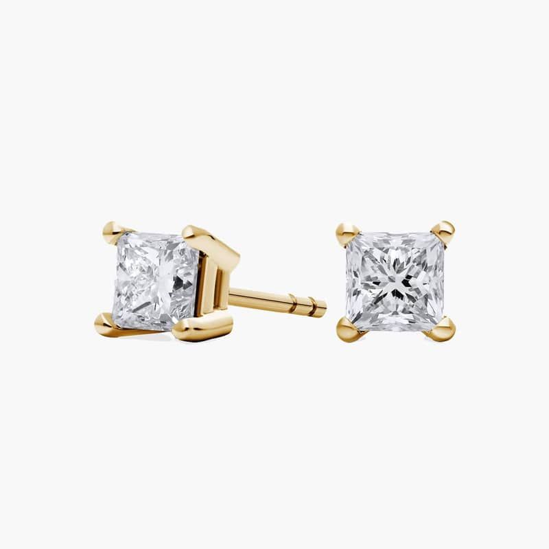 Princess Cut Lab-Grown Diamond Princess Cut Stud Earrings in 14k Yellow Gold (1 Ct. tw. - F-G / VS2-SI1)