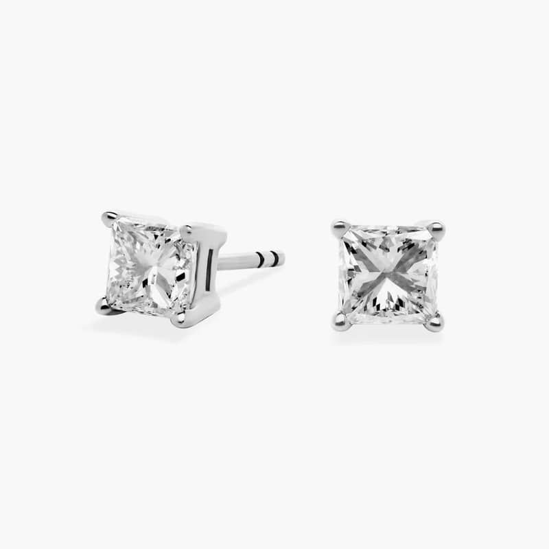 Princess Cut Diamond Stud Earrings In 14K White Gold (1 1/2 Ct. tw. - H-I / SI1-SI2)