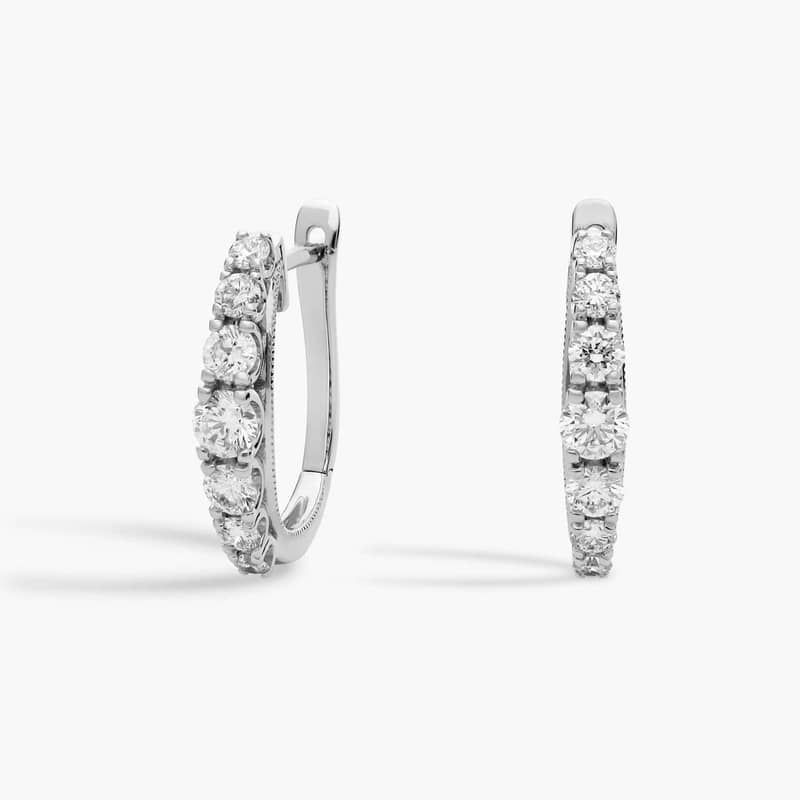 Diamond Graduated Milgrain Hoop Earrings in 14k White Gold (1 ct. tw.)