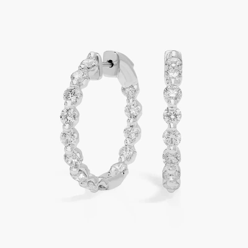 Floating Diamond Eternity Hoop Earrings with 3 CTW Round Cut Lab-Grown Diamonds in 14K White Gold