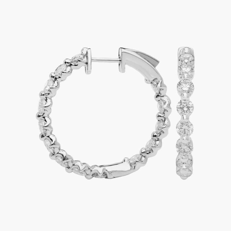 Floating Diamond Eternity Hoop Earrings with 3 CTW Round Cut Lab-Grown Diamonds in 14K White Gold