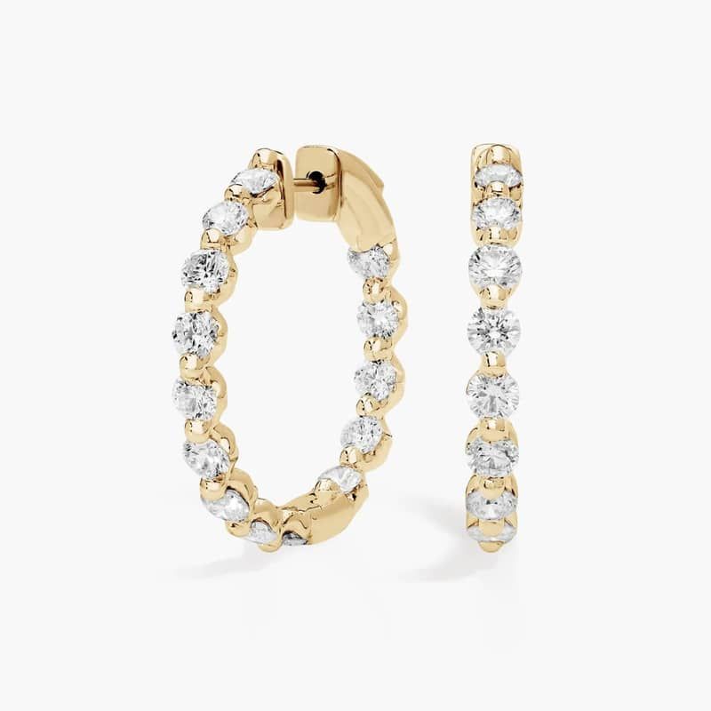 Floating Diamond Eternity Hoop Earrings with 3 CTW Round Cut Lab-Grown Diamonds in 14K Yellow Gold
