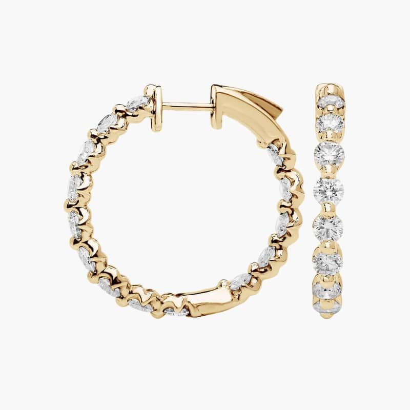 Floating Diamond Eternity Hoop Earrings with 3 CTW Round Cut Lab-Grown Diamonds in 14K Yellow Gold