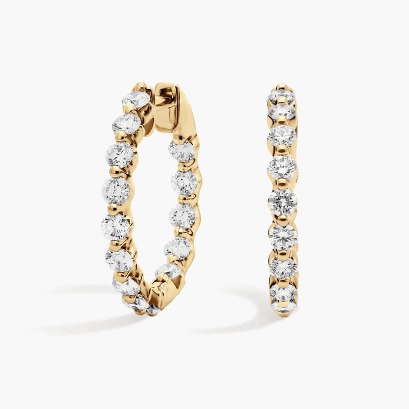 Floating Diamond Eternity Hoop Earrings with 5 CTW Round Cut Lab-Grown Diamonds in 14K Yellow Gold