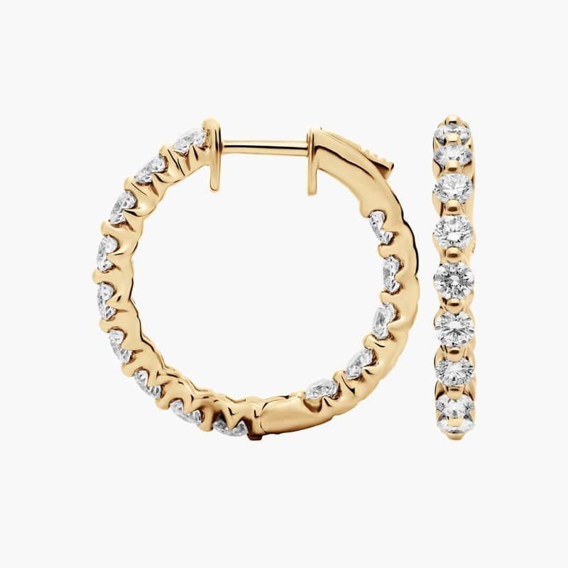Floating Diamond Eternity Hoop Earrings with 5 CTW Round Cut Lab-Grown Diamonds in 14K Yellow Gold