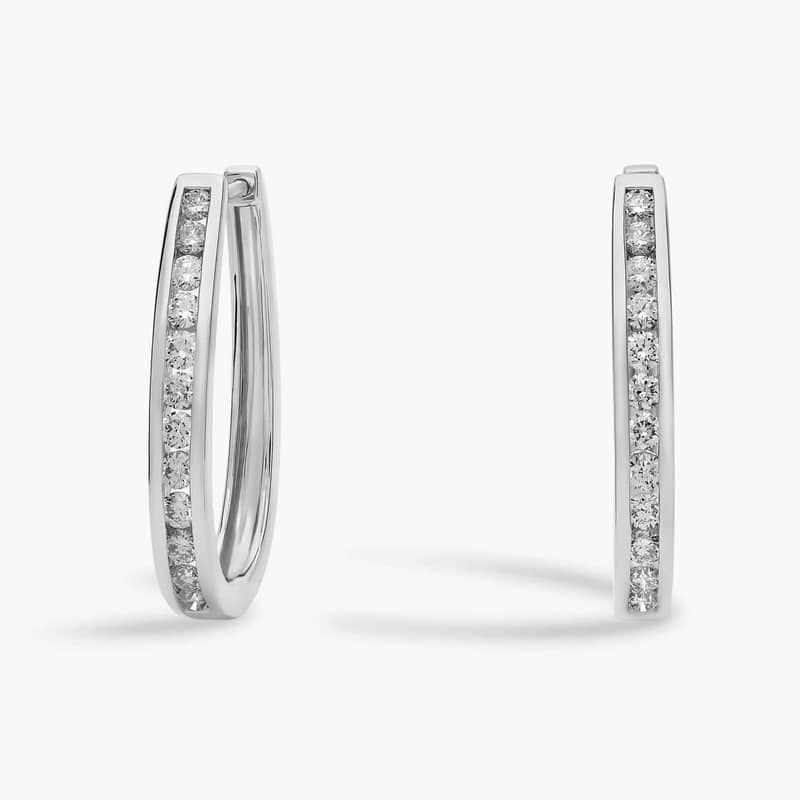 Oval Channel Set Hoop Earrings in 14k White Gold (1 ct. tw.)
