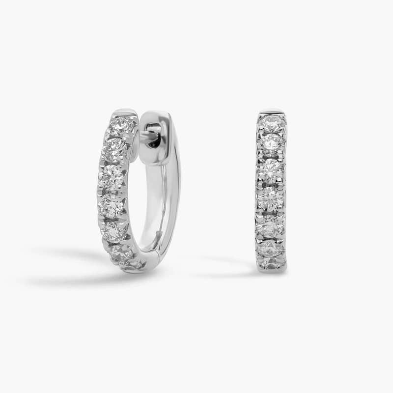 French Pavé Round Hoop Earrings in 14k White Gold (1/2 ct. tw.)