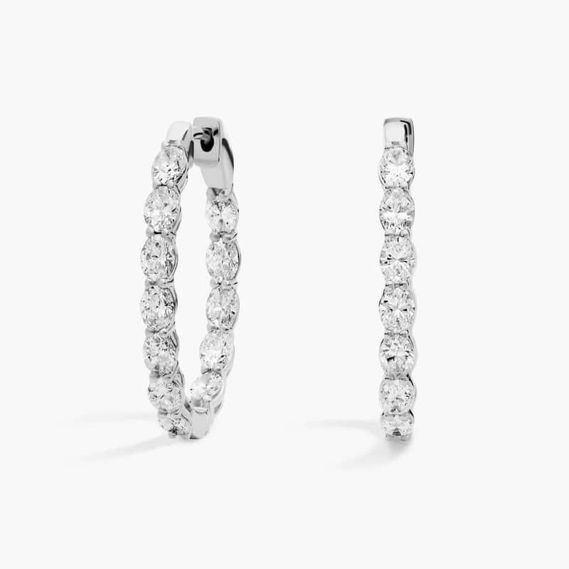 Oval Diamond Eternity Hoop Earrings in 14k White Gold (2 ct. tw.)